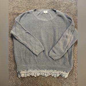 Pins and Needles Gray Sweater with Lace Hem - Size Large